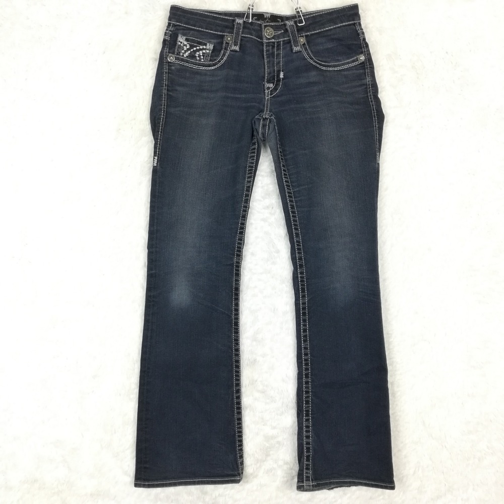 Big Star Womens Jeans Liv Boot Cut Blue Denim Dark Wash Low Rise Whiskering 28